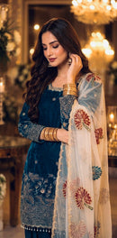 PD 1154 Royal Blue Embroidered Silk Salwar Suit