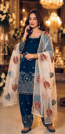 PD 1154 Royal Blue Embroidered Silk Salwar Suit