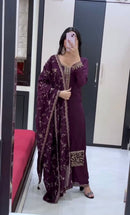 JF 048 Designer Embroidery Sequence Siroski Diamond Work Suit