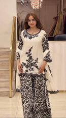 SR 1713 Heavy Faux Georgette Embroidery Sequence Work Sharara Suit