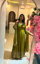 SSR 544 Crunchy Silk Embroidered Sequence Work Gown