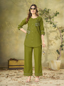 Diva 162 B Pure Cotton Multi Embroidery Thread Work Co Ords Set