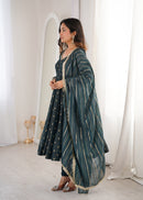 ZF 5021 A Elegant Heavy Crunchy Silk Jacquard Designer Anarkali Gown