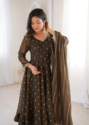 ZF 5021 B Elegant Heavy Crunchy Silk Jacquard Designer Anarkali Gown