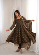 ZF 5021 B Elegant Heavy Crunchy Silk Jacquard Designer Anarkali Gown