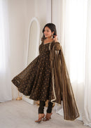 ZF 5021 B Elegant Heavy Crunchy Silk Jacquard Designer Anarkali Gown