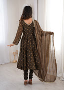 ZF 5021 B Elegant Heavy Crunchy Silk Jacquard Designer Anarkali Gown