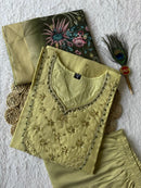KR 409 Premium Roman Silk Hand Work Kurti Set