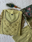 KR 409 Premium Roman Silk Hand Work Kurti Set