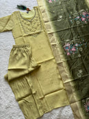 KR 409 Premium Roman Silk Hand Work Kurti Set