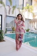 LW 9319 B Mauve Pink  Heavy Mirror Work Kurti Set