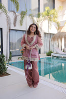 LW 9319 B Mauve Pink  Heavy Mirror Work Kurti Set