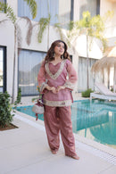 LW 9319 B Mauve Pink  Heavy Mirror Work Kurti Set
