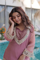 LW 9319 B Mauve Pink  Heavy Mirror Work Kurti Set