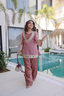 LW 9319 B Mauve Pink  Heavy Mirror Work Kurti Set