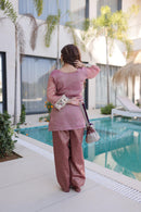 LW 9319 B Mauve Pink  Heavy Mirror Work Kurti Set