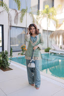 LW 9319 Sage Green Heavy Mirror Work Kurti Set