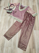 LW 9319 B Mauve Pink  Heavy Mirror Work Kurti Set