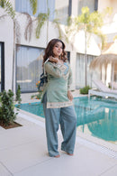 LW 9319 Sage Green Heavy Mirror Work Kurti Set