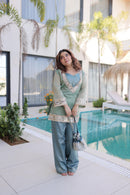 LW 9319 Sage Green Heavy Mirror Work Kurti Set