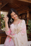 KA 1243 Digital Printed Russian Silk Embroidery Zari Sequins Work