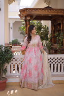 KA 1243 Digital Printed Russian Silk Embroidery Zari Sequins Work