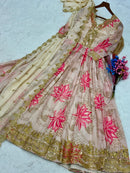 KA 1243 Digital Printed Russian Silk Embroidery Zari Sequins Work