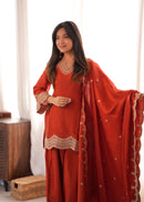 KB 307 Designer Rust Orange Silk Sharara Suit