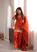 KB 307 Designer Rust Orange Silk Sharara Suit