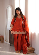 KB 307 Designer Rust Orange Silk Sharara Suit