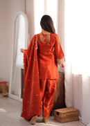 KB 307 Designer Rust Orange Silk Sharara Suit