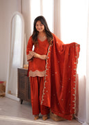 KB 307 Designer Rust Orange Silk Sharara Suit