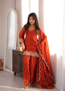 KB 307 Designer Rust Orange Silk Sharara Suit