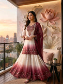 PD 1156 B Heavy Dual Tone Peding Star Georgette Embroidery Sharara Suit