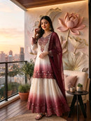 PD 1156 B Heavy Dual Tone Peding Star Georgette Embroidery Sharara Suit