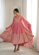 JF 050 Designer Crunchy Silk With Fully Flair Anarkali Gown