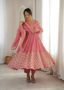 JF 050 Designer Crunchy Silk With Fully Flair Anarkali Gown