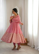 JF 050 Designer Crunchy Silk With Fully Flair Anarkali Gown