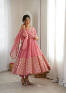 JF 050 Designer Crunchy Silk With Fully Flair Anarkali Gown