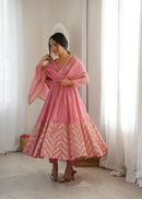 JF 050 Designer Crunchy Silk With Fully Flair Anarkali Gown
