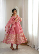 JF 050 Designer Crunchy Silk With Fully Flair Anarkali Gown