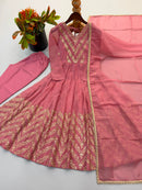 JF 050 Designer Crunchy Silk With Fully Flair Anarkali Gown