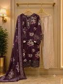 Premium Purple Floral Embroidered Work Pakistani Suit