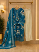 Premium Blue Floral Embroidered Work Pakistani Suit