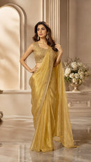 A 538 Premium Luxury Gold Metallic Organza Saree