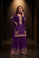 Aurraa Designer 7101 B Premium Chinon Work Sharara Suit