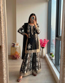 PD 1157 A Georgette Heavy Embroidery Sequence Work Suit