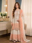 PD 1153 B Heavy Dual Tone Peding Georgette Embroidery Work Sharara Suit