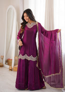 ZSR 3176 Fendy Silk Embroidery Codding Real Mirror Work Suit