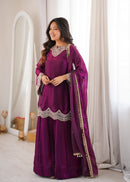 ZSR 3176 Fendy Silk Embroidery Codding Real Mirror Work Suit
